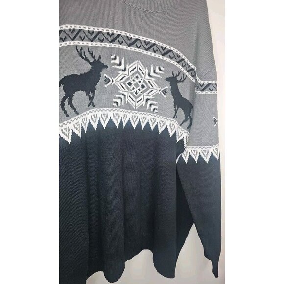King Size Men Holiday Winter Reindeer Snowflake Classic Black White Sweater 5X - Picture 2 of 14
